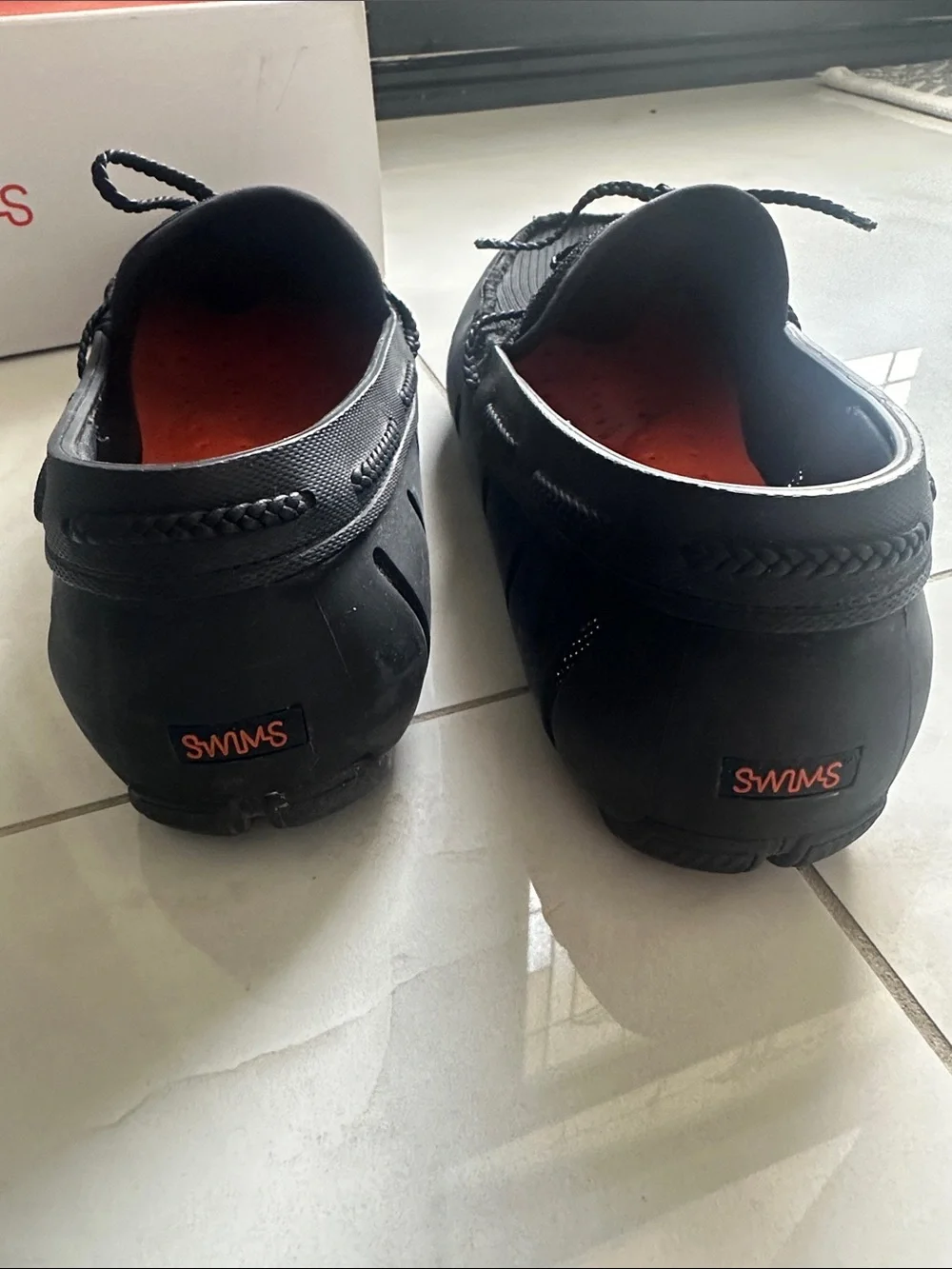 Swims Black Loafers with Orange Insole